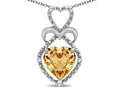 Star K 10k Gold Heart Shape 8mm Simulated Imperial Yellow Topaz Heart Halo Embrace Pendant Necklace