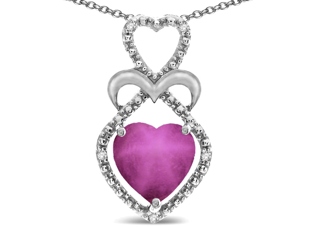 Star K 10k Gold Heart Shape 8mm Created Star Ruby Heart Halo Embrace Pendant Necklace