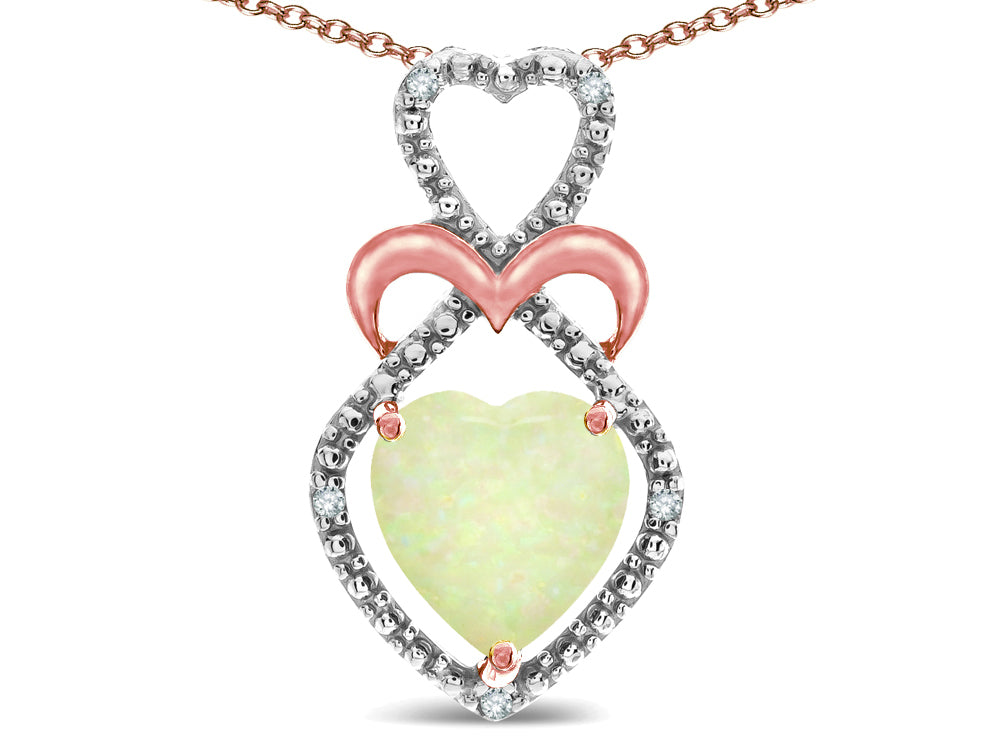 Star K 10k Gold Heart Shape 8mm Opal Heart Halo Embrace Pendant Necklace