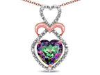Star K 10k Gold Heart Shape 8mm Rainbow Mystic Topaz Heart Halo Embrace Pendant Necklace