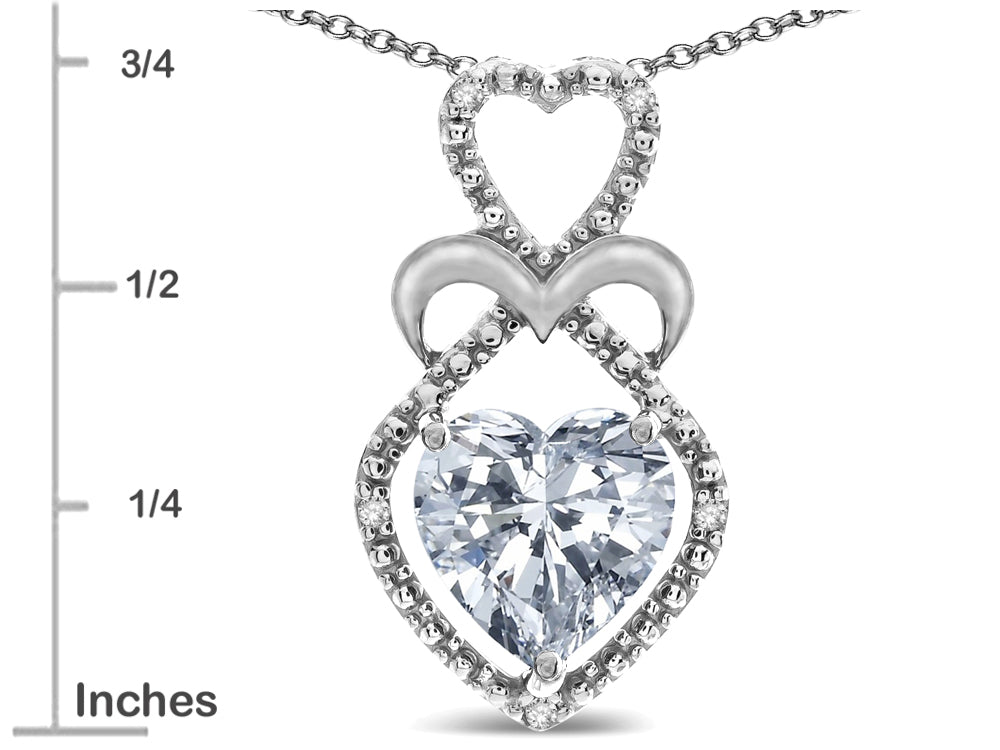 Star K 10k Gold Heart Shape 8mm Genuine White Topaz Heart Halo Embrace Pendant Necklace