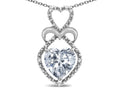Star K 10k Gold Heart Shape 8mm Genuine White Topaz Heart Halo Embrace Pendant Necklace
