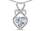 Star K 10k Gold Heart Shape 8mm Genuine White Topaz Heart Halo Embrace Pendant Necklace