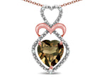 Star K 10k Gold Heart Shape 8mm Genuine Smoky Quartz Heart Halo Embrace Pendant Necklace