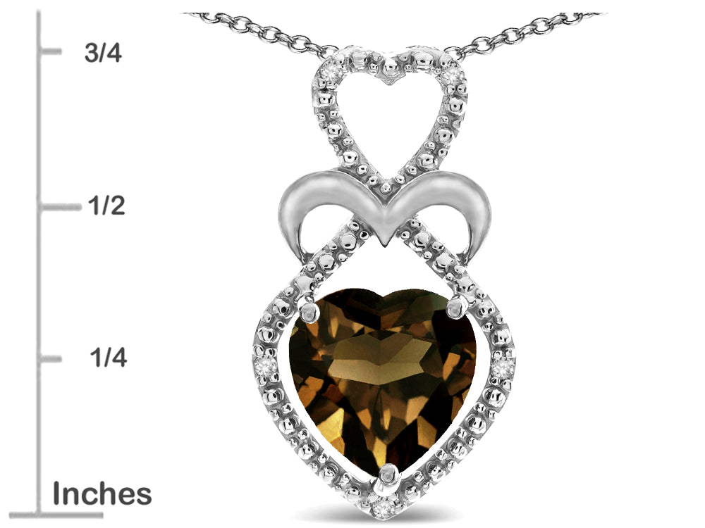 Star K 10k Gold Heart Shape 8mm Genuine Smoky Quartz Heart Halo Embrace Pendant Necklace