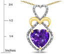 Star K Heart Shape 8mm Genuine Amethyst Heart Halo Embrace Pendant Necklace 14k Gold with Rhodium Finish