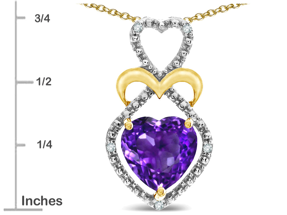 Star K Heart Shape 8mm Genuine Amethyst Heart Halo Embrace Pendant Necklace 14k Gold with Rhodium Finish