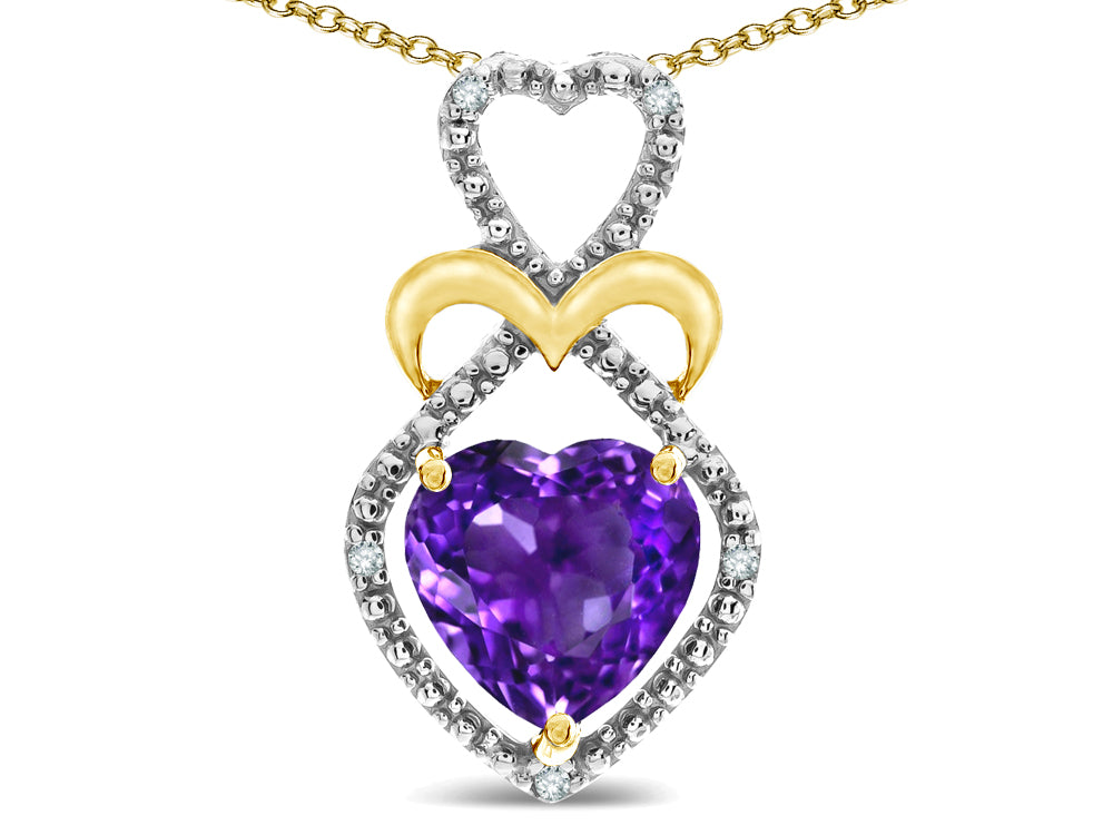 Star K Heart Shape 8mm Genuine Amethyst Heart Halo Embrace Pendant Necklace 14k Gold with Rhodium Finish