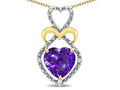 Star K Heart Shape 8mm Genuine Amethyst Heart Halo Embrace Pendant Necklace 14k Gold with Rhodium Finish