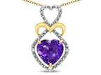 Star K Heart Shape 8mm Genuine Amethyst Heart Halo Embrace Pendant Necklace 14k Gold with Rhodium Finish