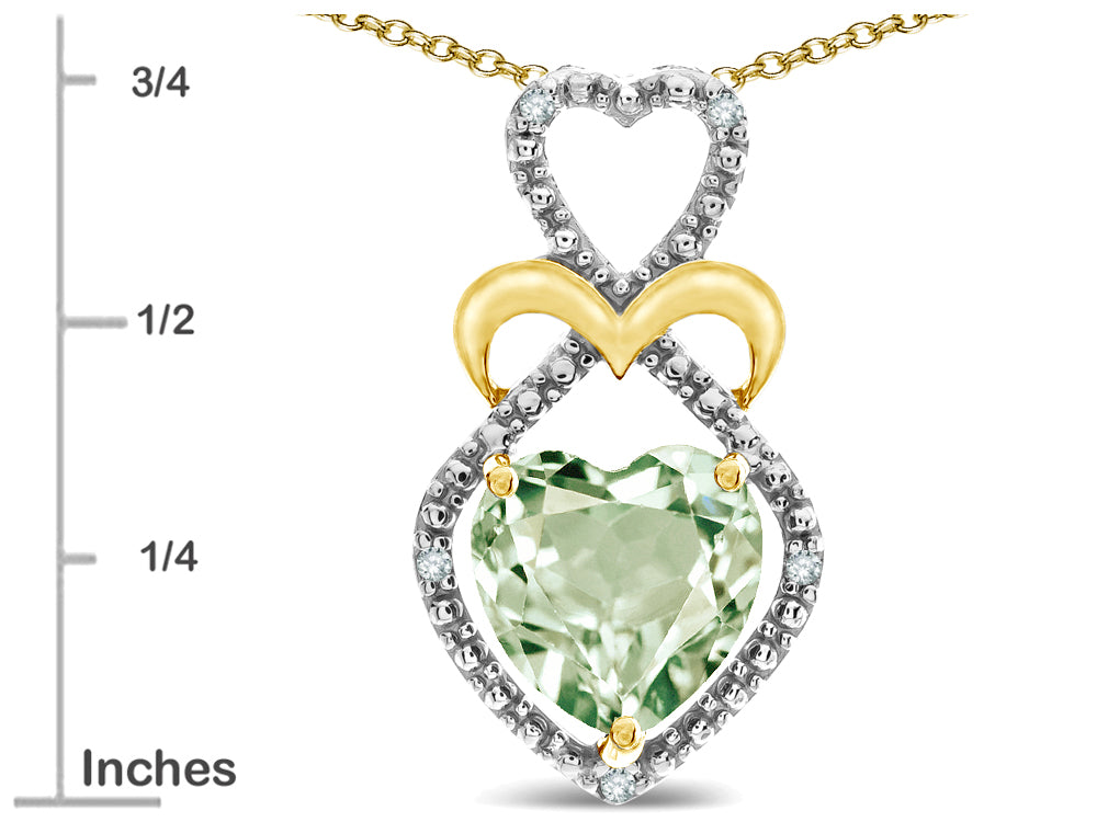 Star K Heart Shape 8mm Genuine Green Amethyst Heart Halo Embrace Pendant Necklace