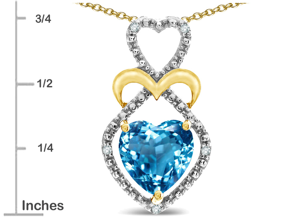 Star K Heart Shape 8mm Genuine Blue Topaz Heart Halo Embrace Pendant Necklace 14k Gold Rhodium Finish