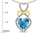 Star K Heart Shape 8mm Genuine Blue Topaz Heart Halo Embrace Pendant Necklace 14k Gold Rhodium Finish