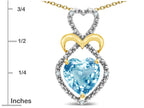 Star K Heart Shape 8mm Genuine Sky Blue Topaz Heart Halo Embrace Pendant Necklace 14k Gold Rhodium Finish