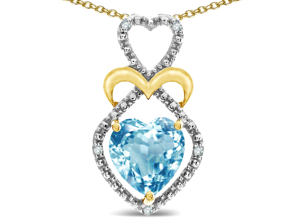 Star K Heart Shape 8mm Genuine Sky Blue Topaz Heart Halo Embrace Pendant Necklace 14k Gold Rhodium Finish