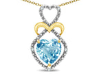 Star K Heart Shape 8mm Genuine Sky Blue Topaz Heart Halo Embrace Pendant Necklace 14k Gold Rhodium Finish