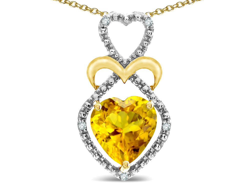 Star K Heart Shape 8mm Genuine Citrine Heart Halo Embrace Pendant Necklace 14k Gold with Rhodium Finish