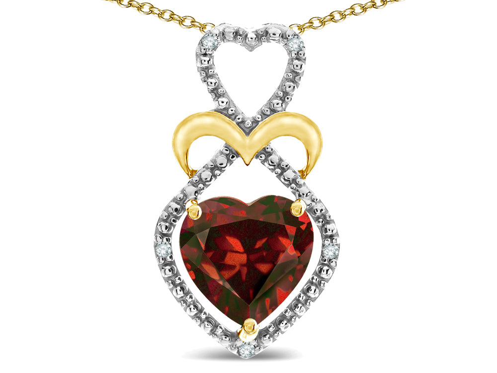 Star K Heart Shape 8mm Genuine Garnet Heart Halo Embrace Pendant Necklace 14k Gold with Rhodium Finish