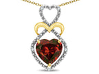 Star K Heart Shape 8mm Genuine Garnet Heart Halo Embrace Pendant Necklace 14k Gold with Rhodium Finish