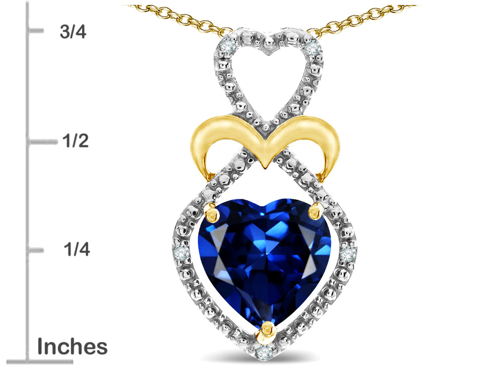 Star K Heart Shape 8mm Created Sapphire Heart Halo Embrace Pendant Necklace 14k Gold with Rhodium Finish