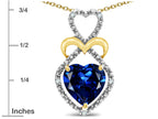 Star K Heart Shape 8mm Created Sapphire Heart Halo Embrace Pendant Necklace 14k Gold with Rhodium Finish