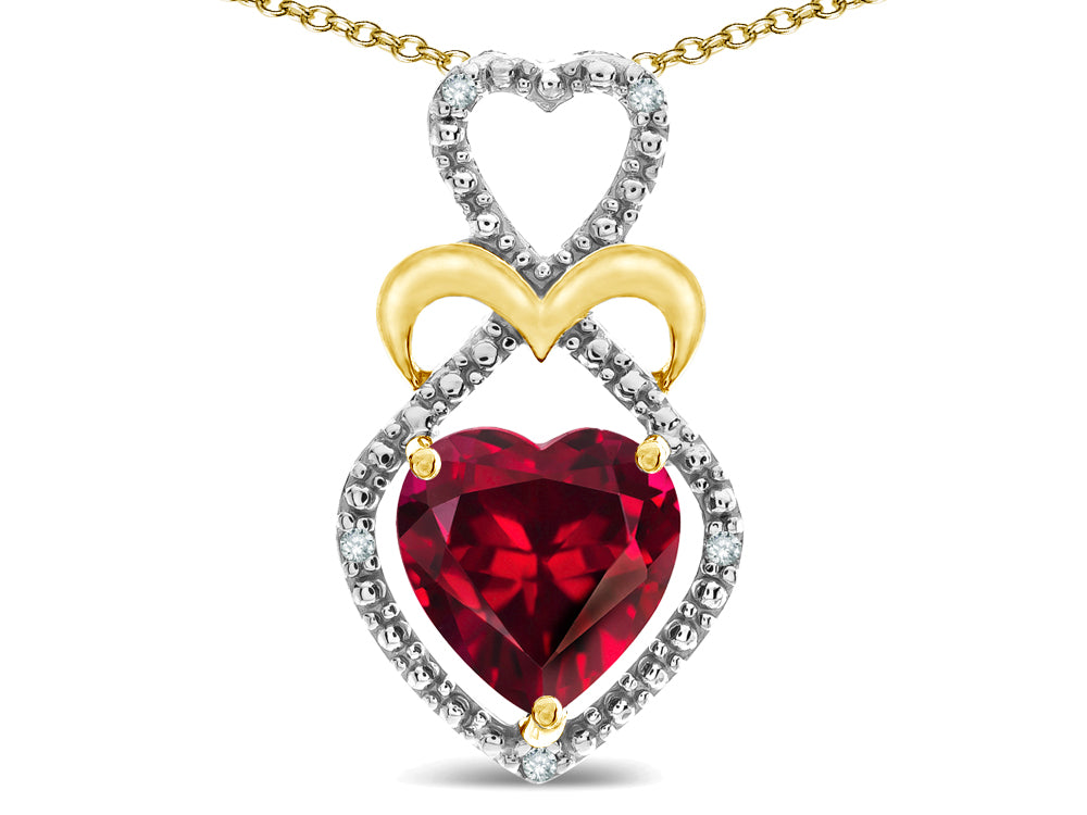 Star K Heart Shape 8mm Created Ruby Heart Halo Embrace Pendant Necklace 14k Gold with Rhodium Finish