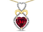 Star K Heart Shape 8mm Created Ruby Heart Halo Embrace Pendant Necklace 14k Gold with Rhodium Finish