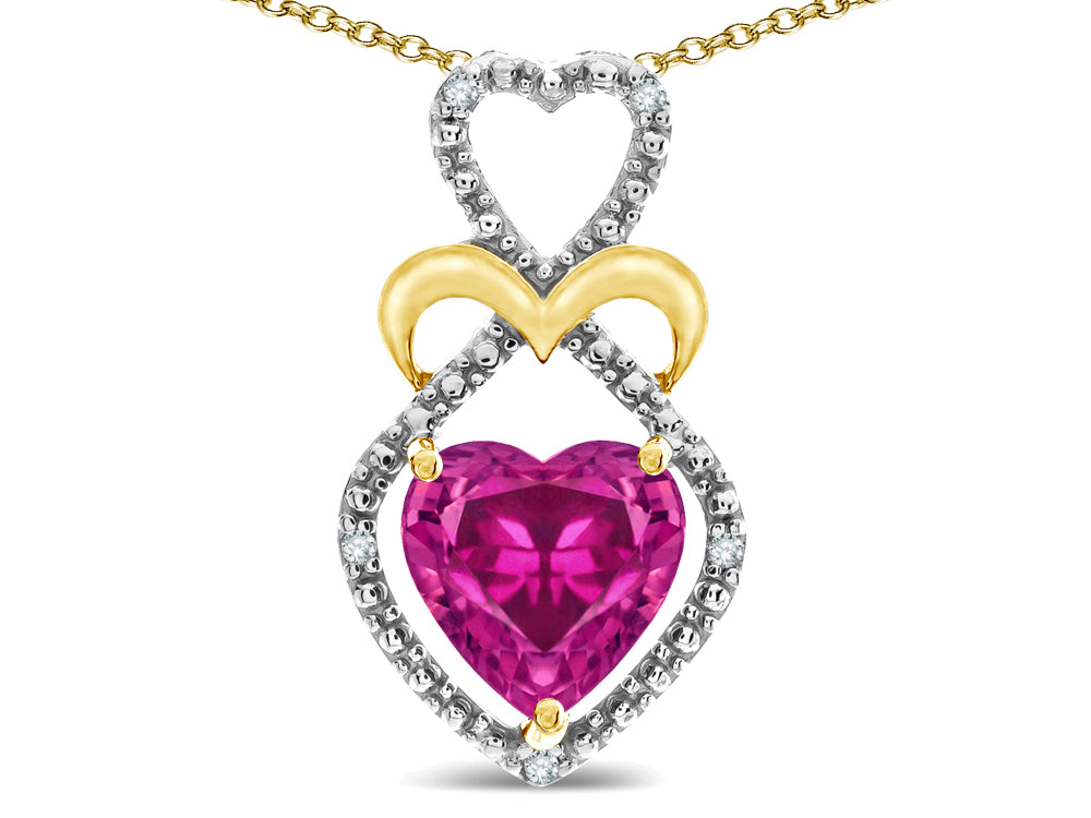 Star K Heart Shape 8mm Simulated Pink Tourmaline Heart Halo Embrace Pendant Necklace 14k Gold Rhodium