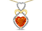 Star K Heart Shape 8mm Simulated Orange Mexican Fire Opal Heart Halo Embrace Pendant Necklace