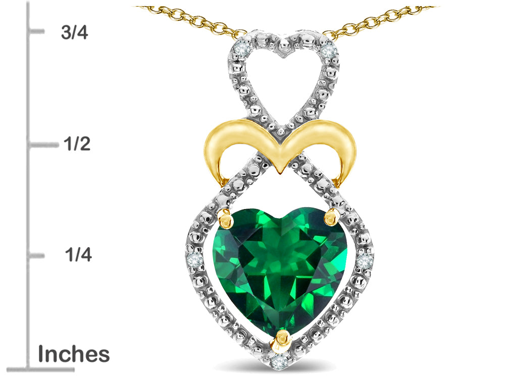 Star K Heart Shape 8mm Simulated Emerald Heart Halo Embrace Pendant Necklace 14k Gold Rhodium Finish