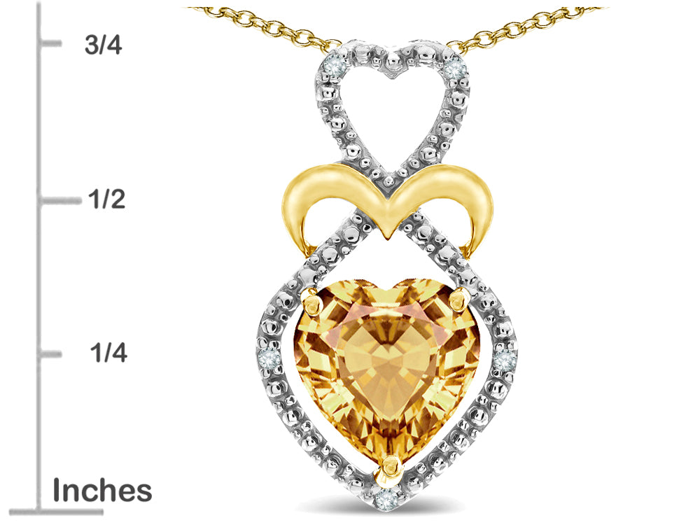 Star K Heart Shape 8mm Simulated Imperial Yellow Topaz Heart Halo Embrace Pendant Necklace