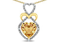 Star K Heart Shape 8mm Simulated Imperial Yellow Topaz Heart Halo Embrace Pendant Necklace