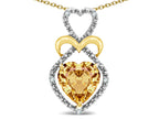 Star K Heart Shape 8mm Simulated Imperial Yellow Topaz Heart Halo Embrace Pendant Necklace