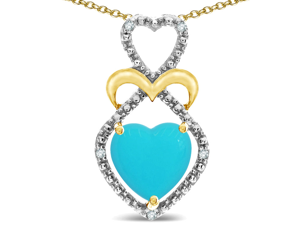 Star K Heart Shape 8mm Simulated Turquoise Heart Halo Embrace Pendant Necklace 14k Gold Rhodium Finish