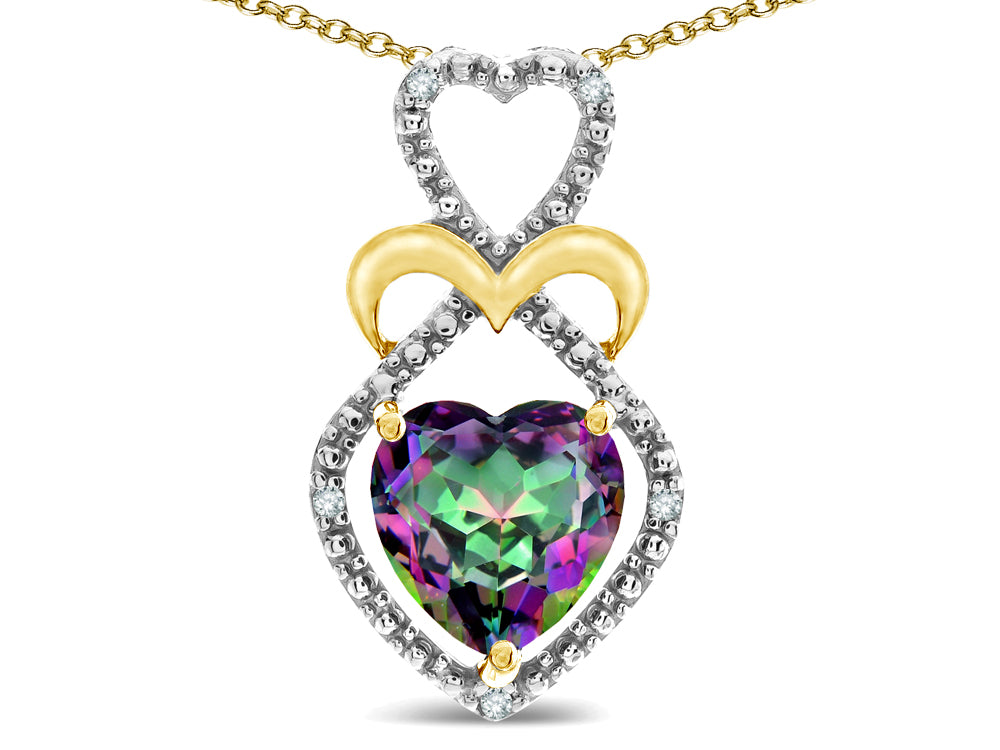 Star K Heart Shape 8mm Rainbow Mystic Topaz Heart Halo Embrace Pendant Necklace 14k Gold Rhodium Finish
