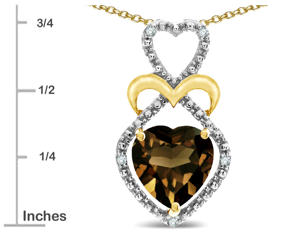 Star K Heart Shape 8mm Genuine Smoky Quartz Heart Halo Embrace Pendant Necklace 14k Gold Rhodium Finish
