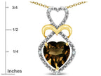 Star K Heart Shape 8mm Genuine Smoky Quartz Heart Halo Embrace Pendant Necklace 14k Gold Rhodium Finish