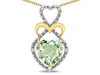 Star K Heart Shape 8mm Genuine Green Amethyst Heart Halo Embrace Pendant Necklace 10k Yellow Gold Rhodium