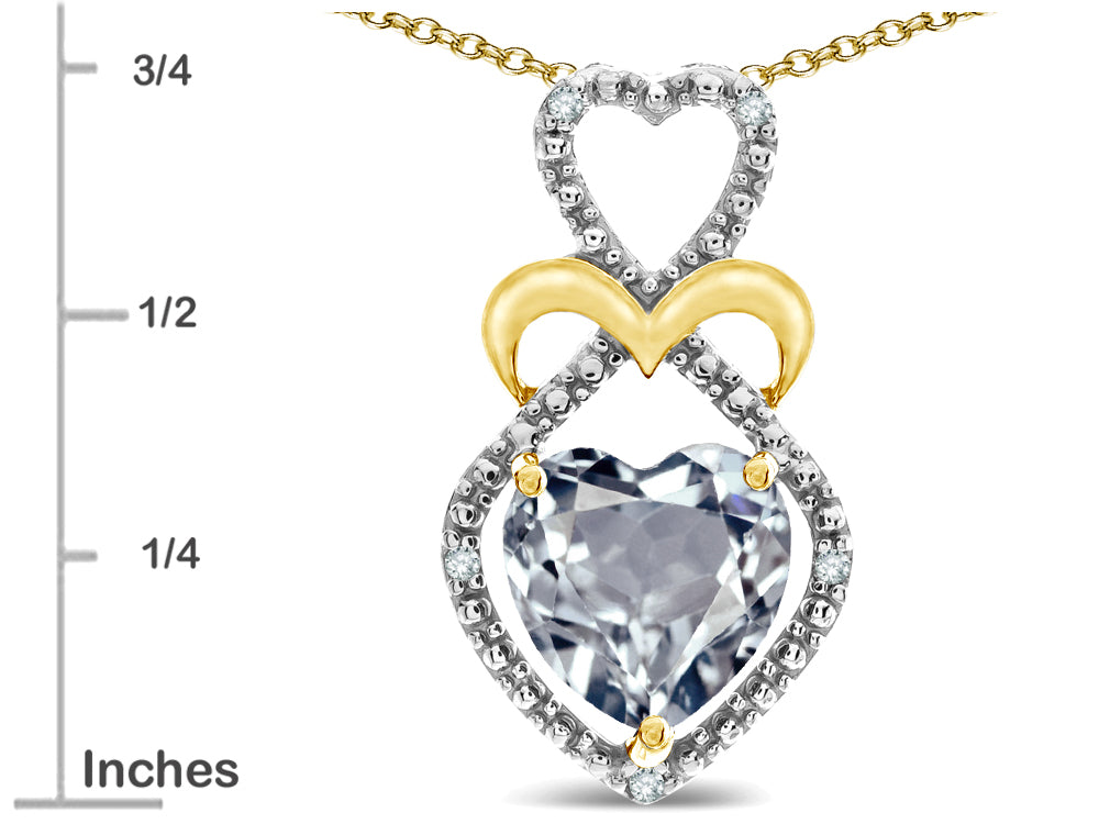 Star K Heart Shape 8mm Genuine Aquamarine Heart Halo Embrace Pendant Necklace 10k Yellow Gold Rhodium