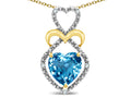 Star K Heart Shape 8mm Genuine Blue Topaz Heart Halo Embrace Pendant Necklace 10k Yellow Gold Rhodium