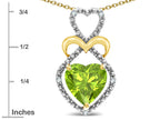 Star K Heart Shape 8mm Genuine Peridot Heart Halo Embrace Pendant Necklace 10k Yellow Gold Rhodium Finish