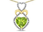 Star K Heart Shape 8mm Genuine Peridot Heart Halo Embrace Pendant Necklace 10k Yellow Gold Rhodium Finish