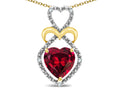 Star K Heart Shape 8mm Created Ruby Heart Halo Embrace Pendant Necklace 10k Yellow Gold Rhodium Finish