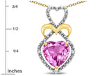 Star K Heart Shape 8mm Created Pink Sapphire Heart Halo Embrace Pendant Necklace 10k Yellow Gold Rhodium