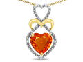 Star K Heart Shape 8mm Simulated Orange Mexican Fire Opal Heart Halo Embrace Pendant Necklace 10k Yellow Gold Rhodium F