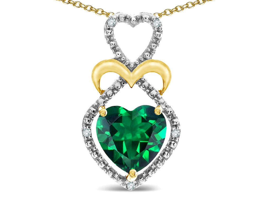 Star K Heart Shape 8mm Simulated Emerald Heart Halo Embrace Pendant Necklace 10k Yellow Gold with Rhodium Finish