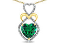 Star K Heart Shape 8mm Simulated Emerald Heart Halo Embrace Pendant Necklace 10k Yellow Gold with Rhodium Finish