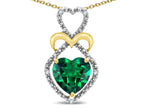 Star K Heart Shape 8mm Simulated Emerald Heart Halo Embrace Pendant Necklace 10k Yellow Gold with Rhodium Finish
