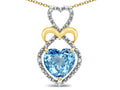 Star K Heart Shape 8mm Simulated Aquamarine Heart Halo Embrace Pendant Necklace 10k Yellow Gold with Rhodium Finish