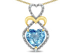 Star K Heart Shape 8mm Simulated Aquamarine Heart Halo Embrace Pendant Necklace 10k Yellow Gold with Rhodium Finish